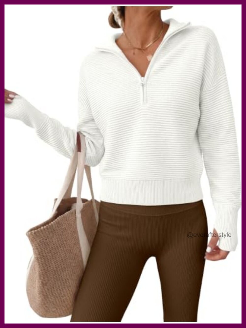 Womens Cropped Quarter Zip Sweater Long Sleeve Ribbed Knit Pullover Thumb Hole